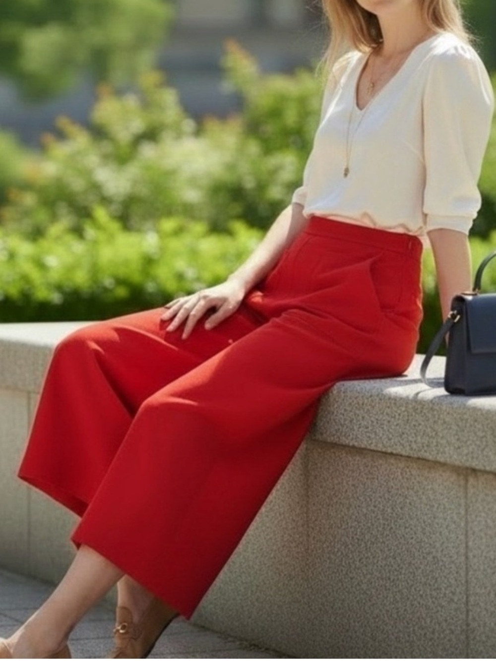 MSGM Red Wool Culottes Women's Size 44 L Wide Leg Trousers‎ Old Money